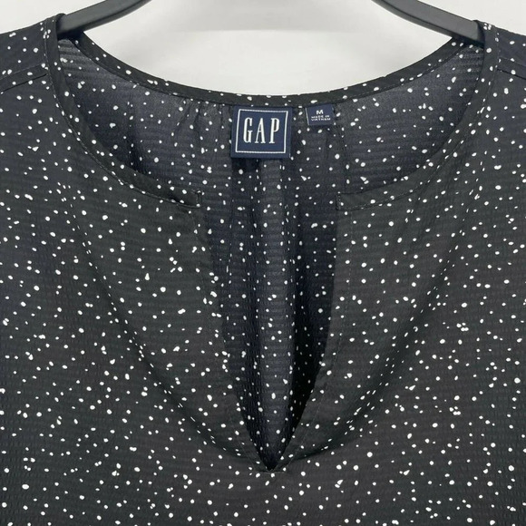 GAP Tops Women's Sz M Black White Polka Dots V Neck Pullover Puffed Long Sleeve - Picture 4 of 8